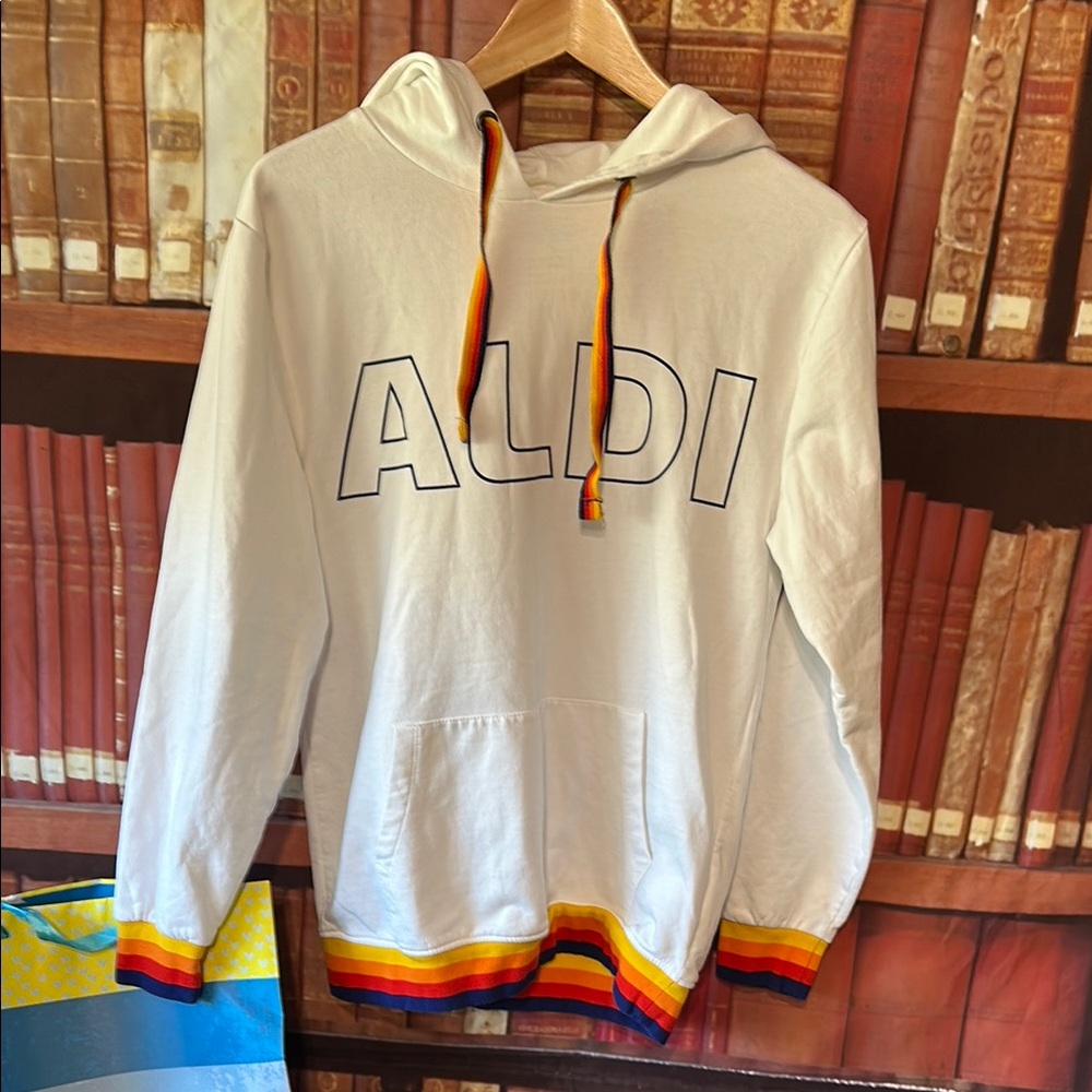 Aldi White Hoodie with Rainbow‎ Trim Fall 2023 line Size S